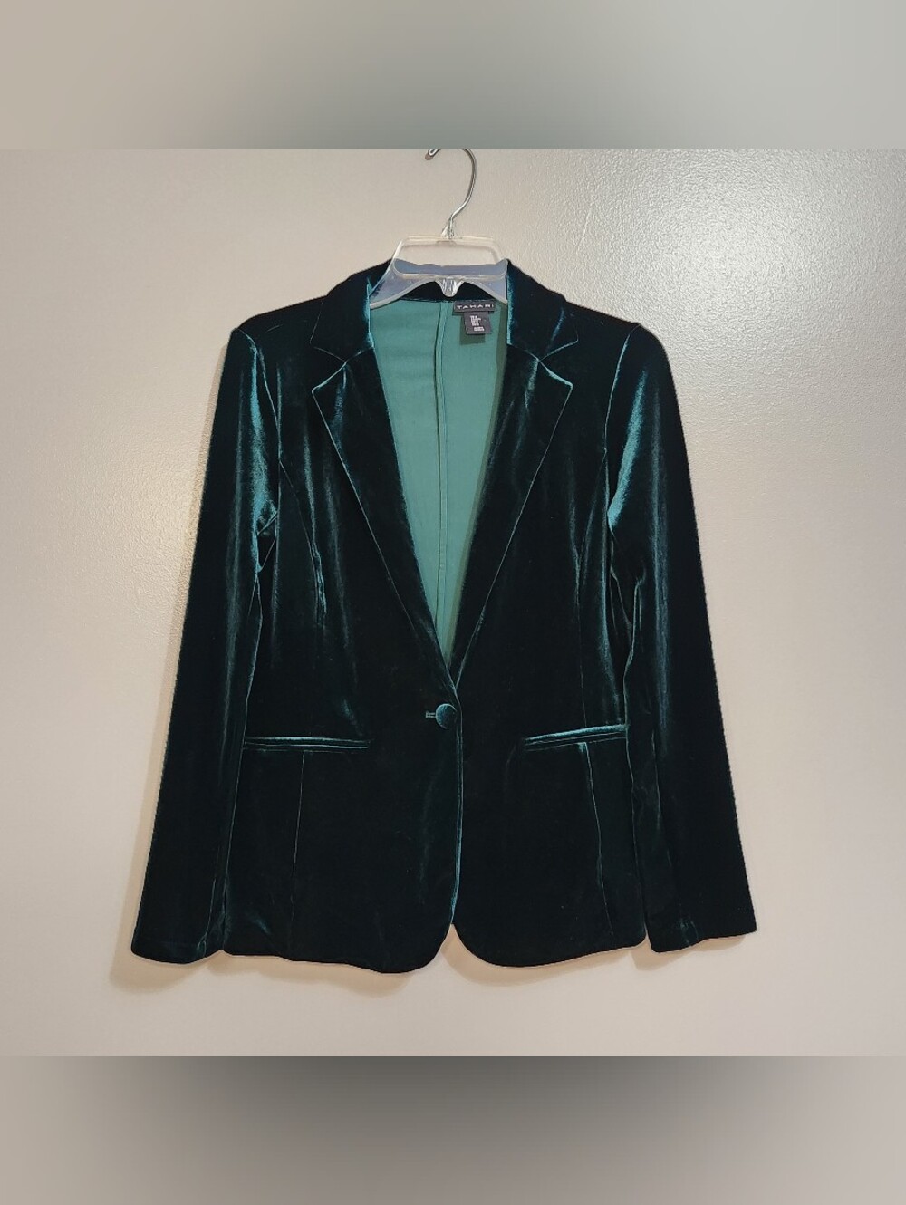 Tahari Green Velvet Single-Button Blazer Jacket Size Medium